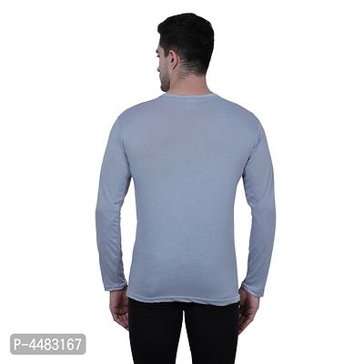 Men's Grey Polycotton Solid Round Neck Tees-thumb3