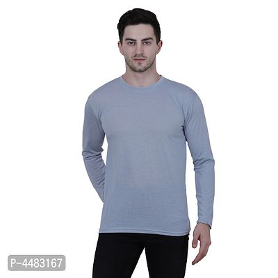 Men's Grey Polycotton Solid Round Neck Tees-thumb0