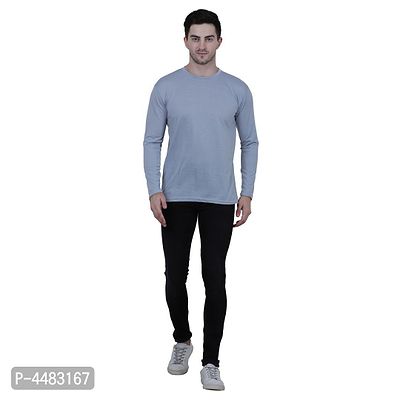 Men's Grey Polycotton Solid Round Neck Tees-thumb4