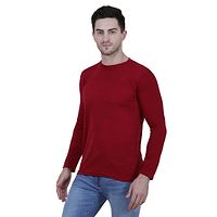 Men's Maroon Polycotton Solid Round Neck Tees-thumb1