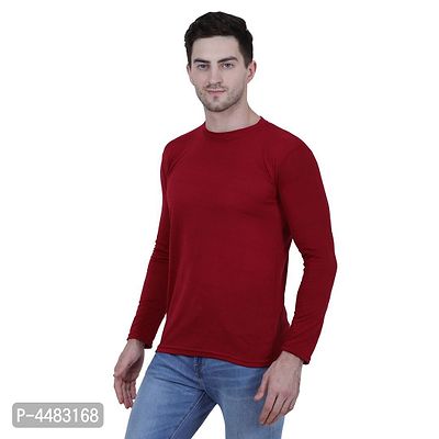 Men's Maroon Polycotton Solid Round Neck Tees-thumb2