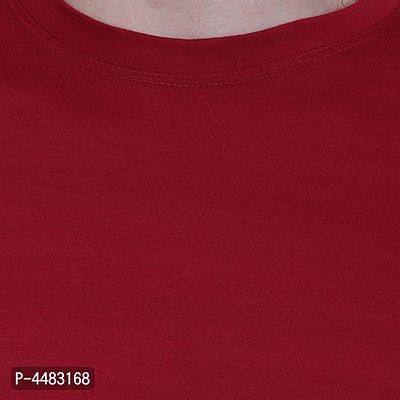 Men's Maroon Polycotton Solid Round Neck Tees-thumb5