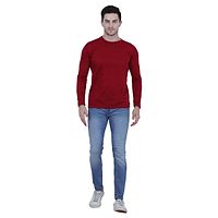 Men's Maroon Polycotton Solid Round Neck Tees-thumb3