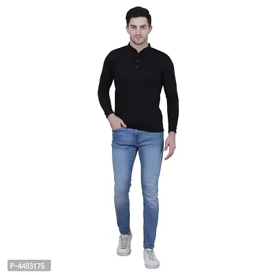 Reliable Black Polycotton Solid Henley Tees For Men-thumb5