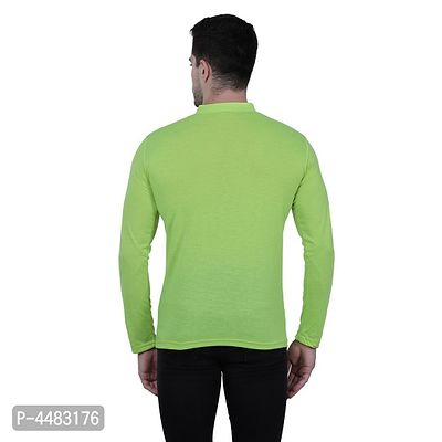 Men's Green Polycotton Solid Henley Tees-thumb3