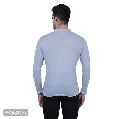 Men's Grey Polycotton Solid Henley Tees-thumb3