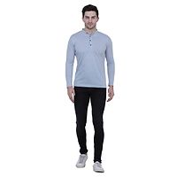 Men's Grey Polycotton Solid Henley Tees-thumb4