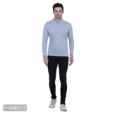 Men's Grey Polycotton Solid Henley Tees-thumb5