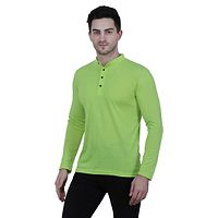 Men's Green Polycotton Solid Henley Tees-thumb1