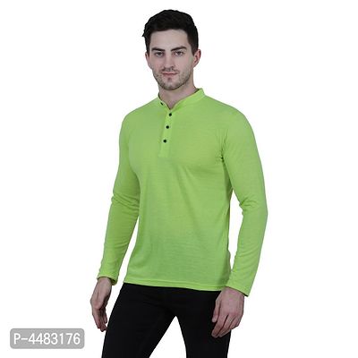 Men's Green Polycotton Solid Henley Tees-thumb2