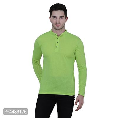 Reliable Green Polycotton Solid Henley Tees For Men