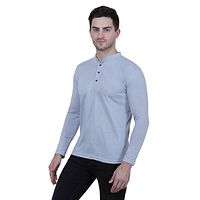 Men's Grey Polycotton Solid Henley Tees-thumb1