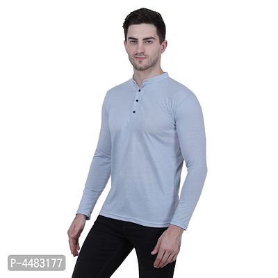 Men's Grey Polycotton Solid Henley Tees-thumb2