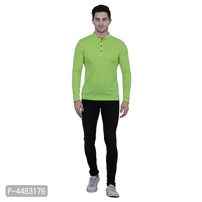 Men's Green Polycotton Solid Henley Tees-thumb5