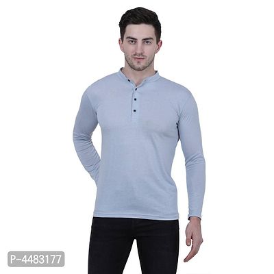 Men's Grey Polycotton Solid Henley Tees-thumb0
