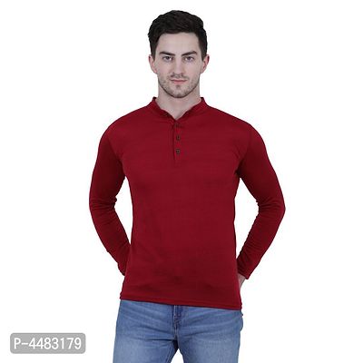 Reliable Maroon Cotton Solid Henley Tees For Men