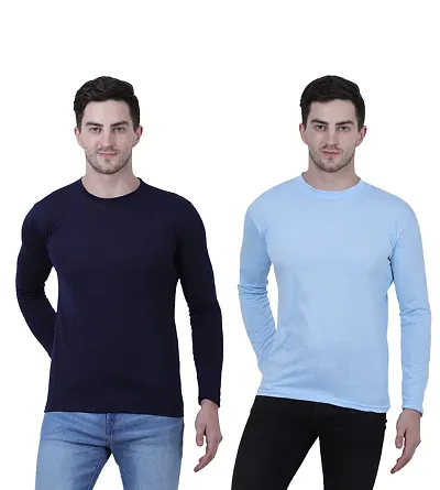 Pack Of 2 Solid Cotton Blend Round Neck T Shirts