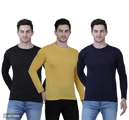 Men's Multicoloured Cotton Blend Solid Round Neck Tees (Pack of 3)-thumb0