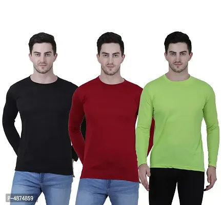 Men's Multicoloured Cotton Blend Solid Round Neck Tees (Pack of 3)