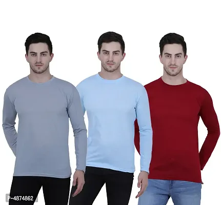 Reliable Multicoloured Cotton Blend Solid Round Neck Tees For Men