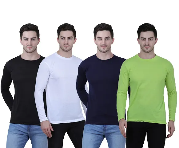 Pack Of 4 Multicoloured Cotton Blend Solid Round Neck T Shirt
