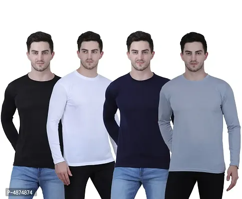 Men's Multicoloured Cotton Blend Solid Round Neck Tees (Pack of 4)-thumb0