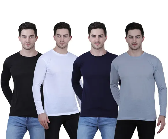 Pack of 4 Multicoloured Cotton Blend Solid Round Neck T Shirt