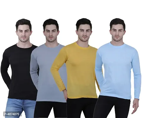 Men's Multicoloured Cotton Blend Solid Round Neck Tees (Pack of 4)