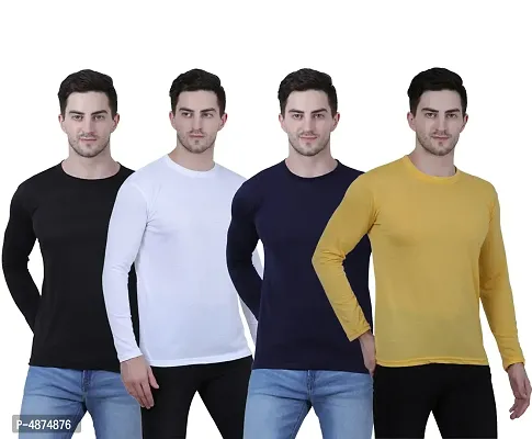 Men's Multicoloured Cotton Blend Solid Round Neck Tees (Pack of 4)