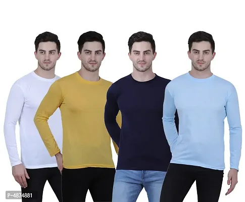 Men's Multicoloured Cotton Blend Solid Round Neck Tees (Pack of 4)