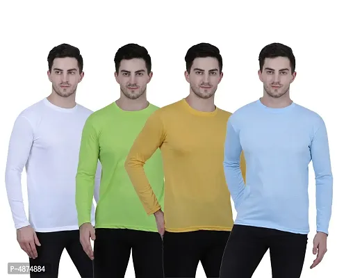 Men's Multicoloured Cotton Blend Solid Round Neck Tees (Pack of 4)-thumb0