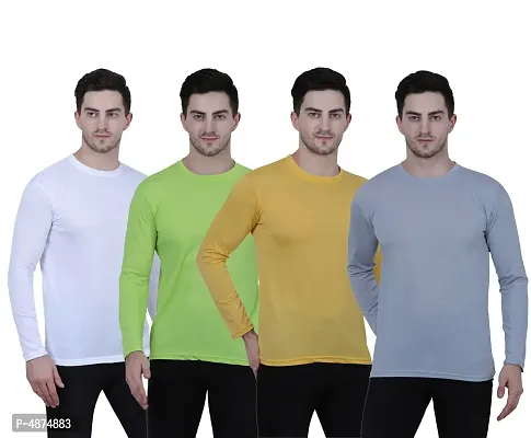 Men's Multicoloured Cotton Blend Solid Round Neck Tees (Pack of 4)