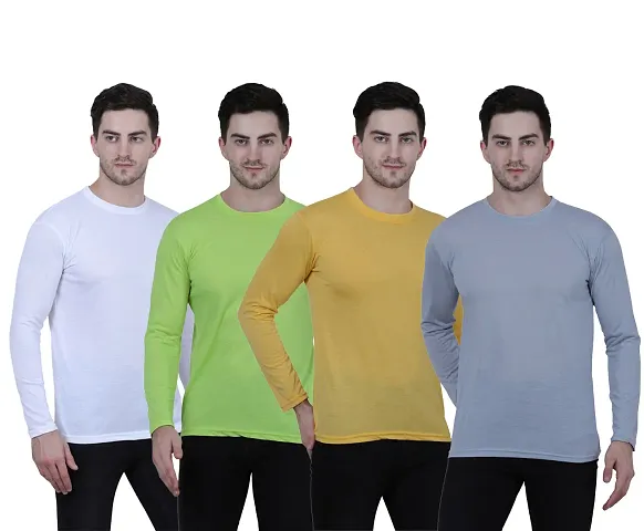 Pack Of 4 Multicoloured Cotton Blend Solid Round Neck T Shirt