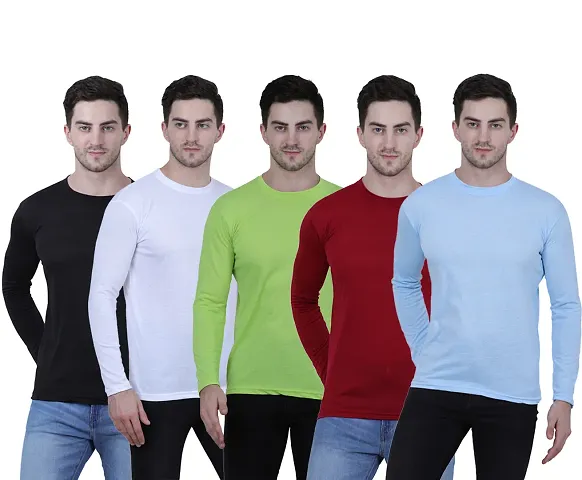 Pack Of 5 Multicoloured Cotton Blend Solid Round Neck T Shirt For Men