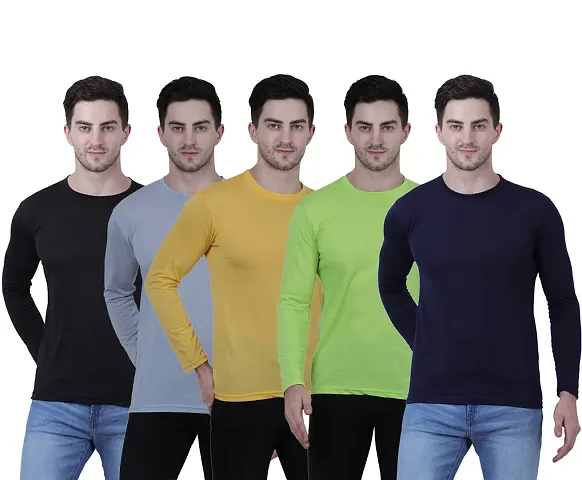 Pack Of 5 Multicoloured Cotton Blend Solid Round Neck T Shirt For Men