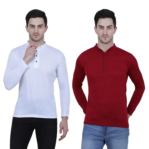 Pack Of 2 Multicoloured Cotton Blend Solid Henley T Shirt