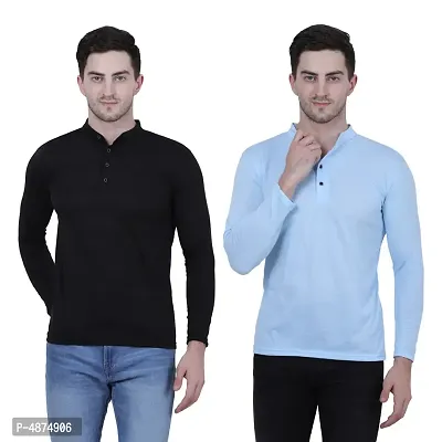 Men's Multicoloured Cotton Blend Solid Henley Tees (Pack of 2)-thumb0