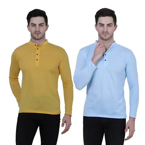 Pack Of 2 Multicoloured Cotton Blend Solid Henley T Shirt