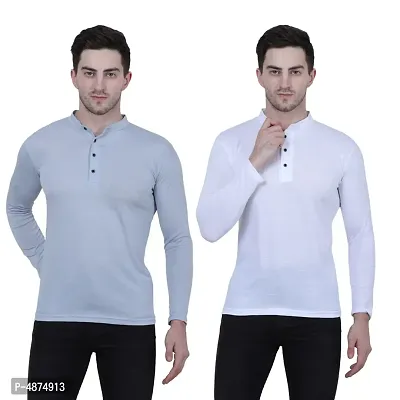 Men's Multicoloured Cotton Blend Solid Henley Tees (Pack of 2)