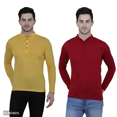 Men's Multicoloured Cotton Blend Solid Henley Tees (Pack of 2)