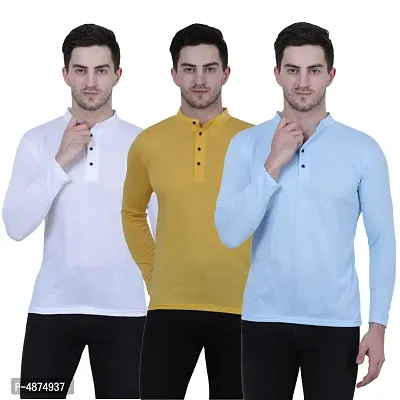 Men's Multicoloured Cotton Blend Solid Henley Tees (Pack of 3)
