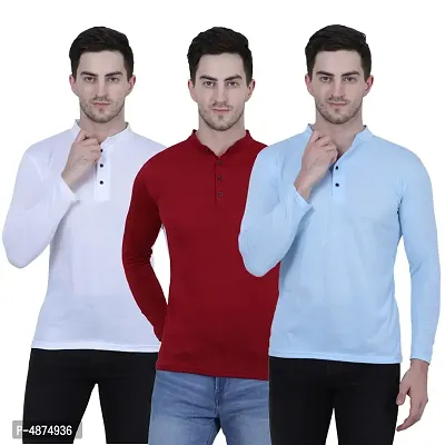 Men's Multicoloured Cotton Blend Solid Henley Tees (Pack of 3)