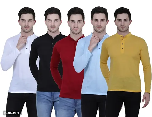 Reliable Multicoloured Cotton Blend Solid Henley Tees For Men-thumb0