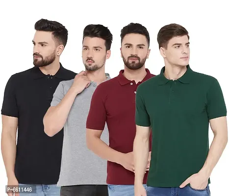 Reliable Multicoloured Cotton Blend Solid Polos For Men