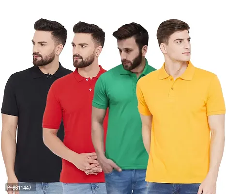 Reliable Multicoloured Cotton Blend Solid Polos For Men