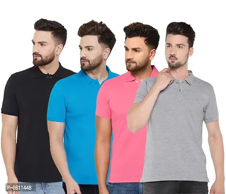 Reliable Multicoloured Cotton Blend Solid Polos For Men