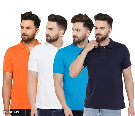 Reliable Multicoloured Cotton Blend Solid Polos For Men-thumb0