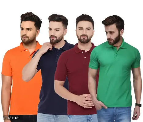 Reliable Multicoloured Cotton Blend Solid Polos For Men-thumb0