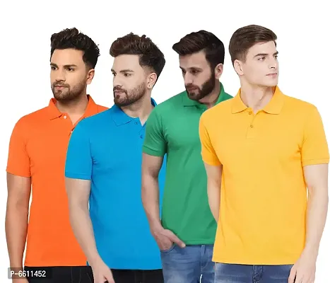 Reliable Multicoloured Cotton Blend Solid Polos For Men