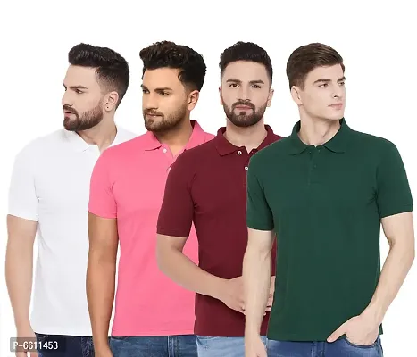 Reliable Multicoloured Cotton Blend Solid Polos For Men